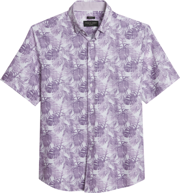 Pronto Uomo Big & Tall Men's Modern Fit Tropical Short Sleeve Sport Shirt Lavendar - Size: 2X - Only Available at Men's Wearhouse - Lavendar - male