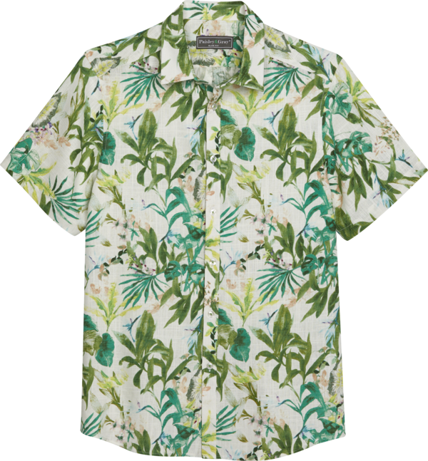 Paisley &Amp; Gray Paisley & Gray Big & Tall Men's Slim Fit Tropical Fern Linen Short Sleeve Sport Shirt Green - Size: 2X - Green - male