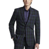 Egara Skinny Fit Peak Lapel Men's Suit Separates Jacket Green/Blue Tartan Plaid - Size: 42 Regular - Green/Blue Tartan Plaid - male