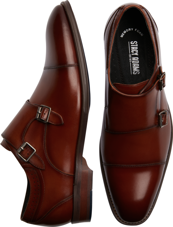 Stacy Adams Men's Bayne Double Monk Strap Dress Shoes Cognac - Size: 7.5 D-Width - Brown - male