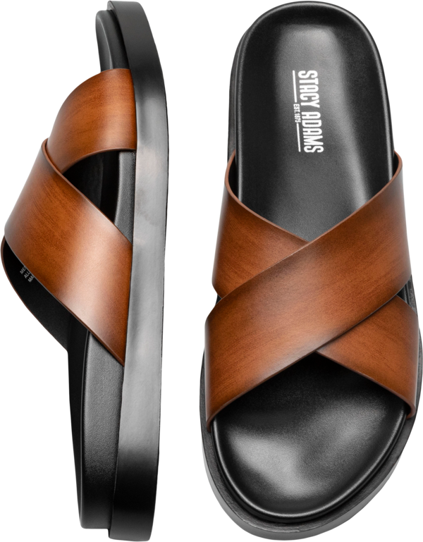 Stacy Adams Men's Montel Cross Strap Slide Sandals Cognac - Size: 7 D-Width - Brown - male
