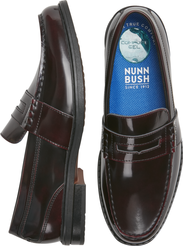 Nunn Bush Men's Lincoln Moc Toe Penny Loafers Burgundy - Size: 9 D-Width - Dark Red - male