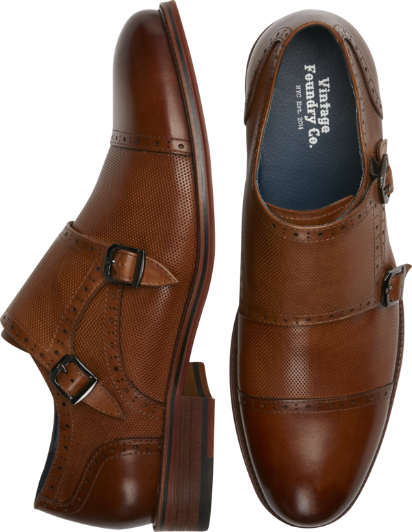 Vintage Foundry Men's Morgan Monk Strap Medallion Cap Toe Shoes Tan - Size: 10.5 D-Width - Tan - male