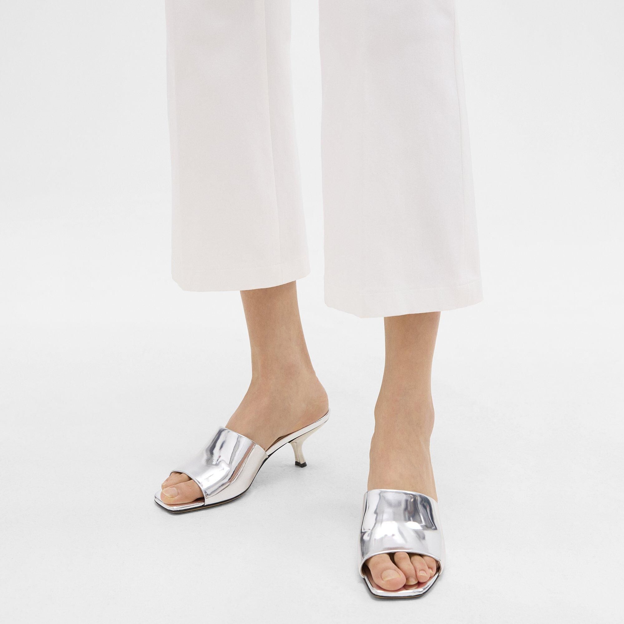 Theory Mule Sandal in Metallic Leather  - SILVER - female - Size: 37