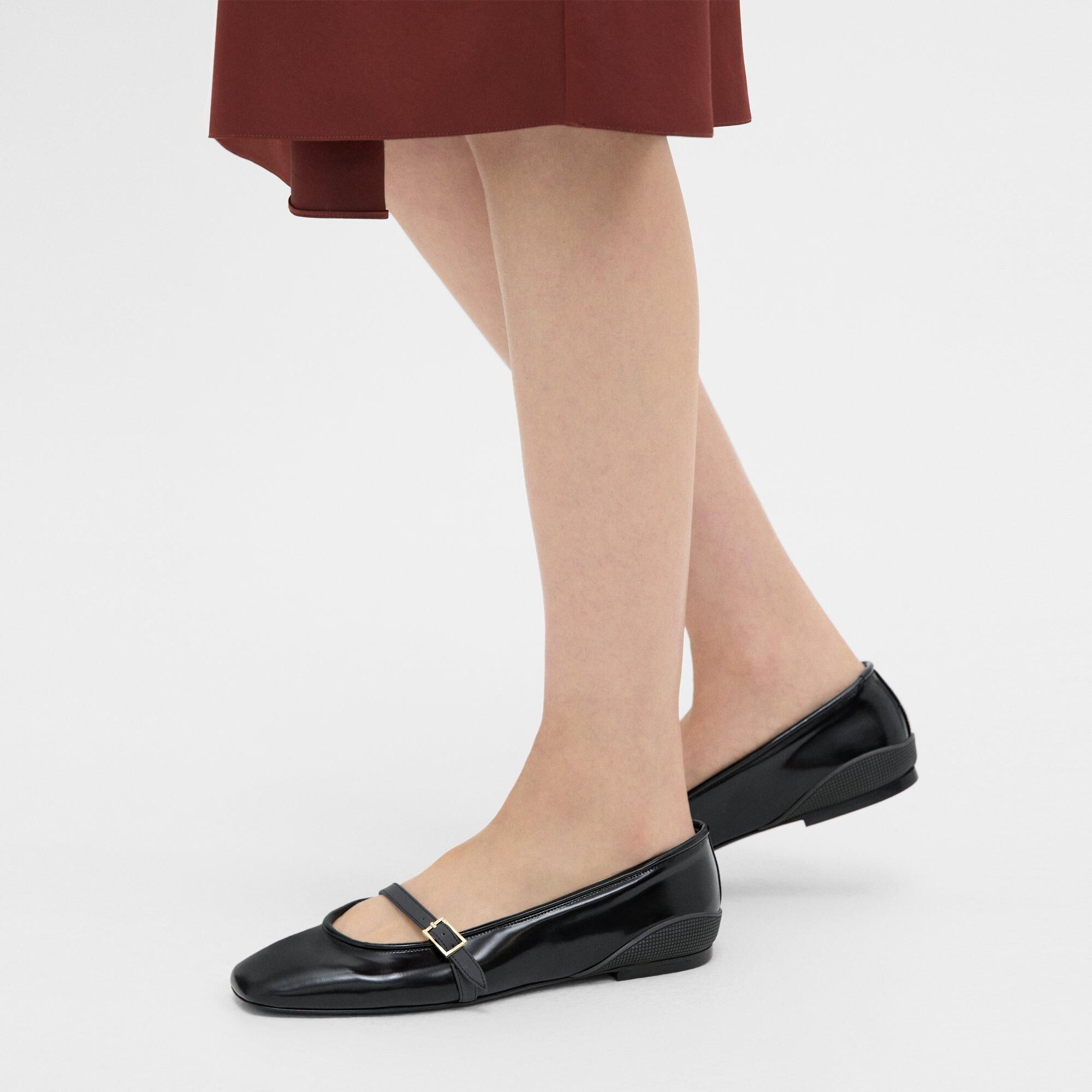 Theory Leather Ballerina Flat  - BLACK - female - Size: 38