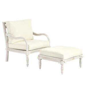 Ballard Designs Ceylon Whitewash Lounge Chair & Ottoman 3-Piece Replacement Cushion Set Canopy Stripe Lemon/White Sunbrella - Ballard Designs