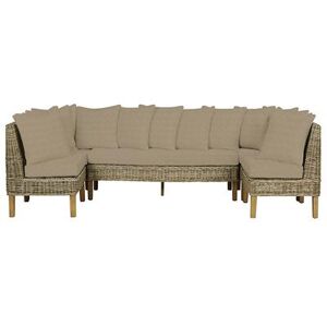 Ballard Designs "Rosalind 5-Piece Wicker Banquette Set with Seat Cushions & 12 Back Pillows - 19"" Corner (Set/2), 30"" Bench (Set/2) & 60"" Bench Sandberg Ivory InsideOut - Ballard Designs"