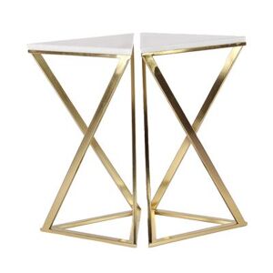 Quinn Living "Set of 2 Gold Marble Contemporary Accent Table, 14"" x 24"" by Quinn Living in White"