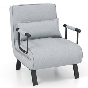 Costway Folding 5 Position Convertible Sleeper Bed Armchair Lounge Couch with Pillow-Light Gray