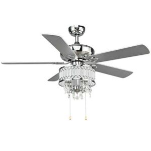 Costway 52 Inch Crystal Ceiling Fan Lamp w/ 5 Reversible Blades-Silver