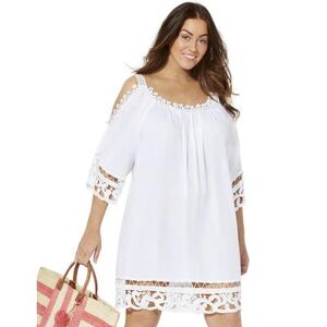 Swimsuits For All Plus Size Women's Vera Crochet Cold Shoulder Cover Up Dress by Swimsuits For All in White (Size 6/8)