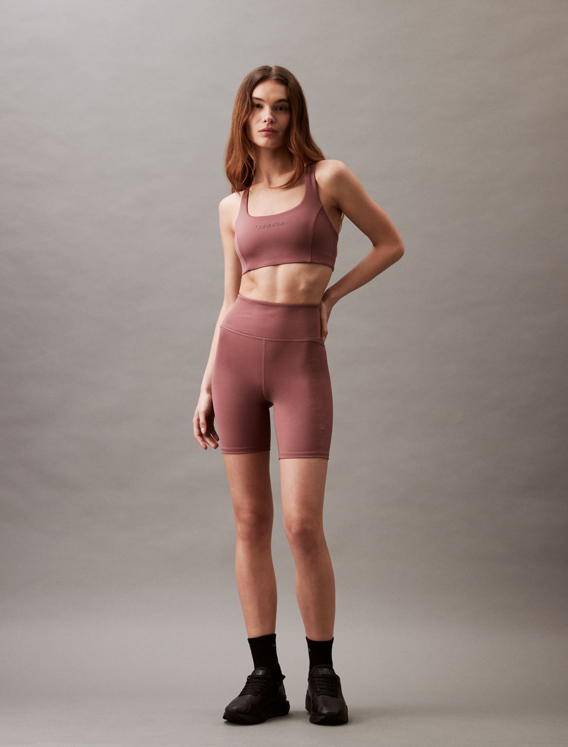 Calvin Klein Women's Modern Sport High Waist Tonal Bike Shorts - Brown - L