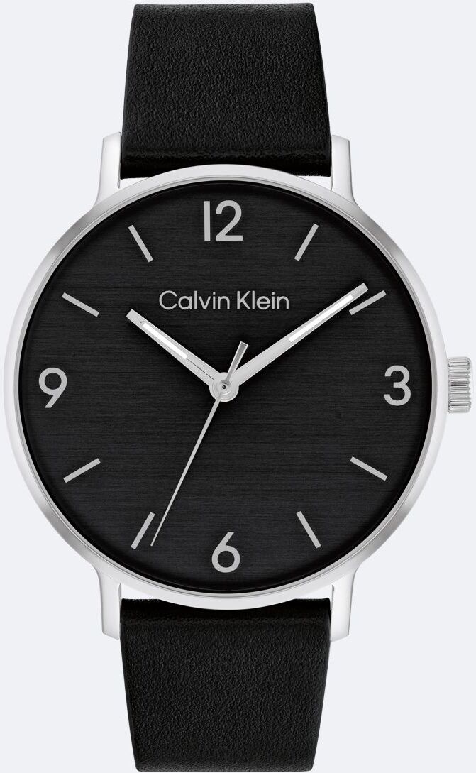 Calvin Klein Men's Sunray Dial Leather Strap Watch - Black