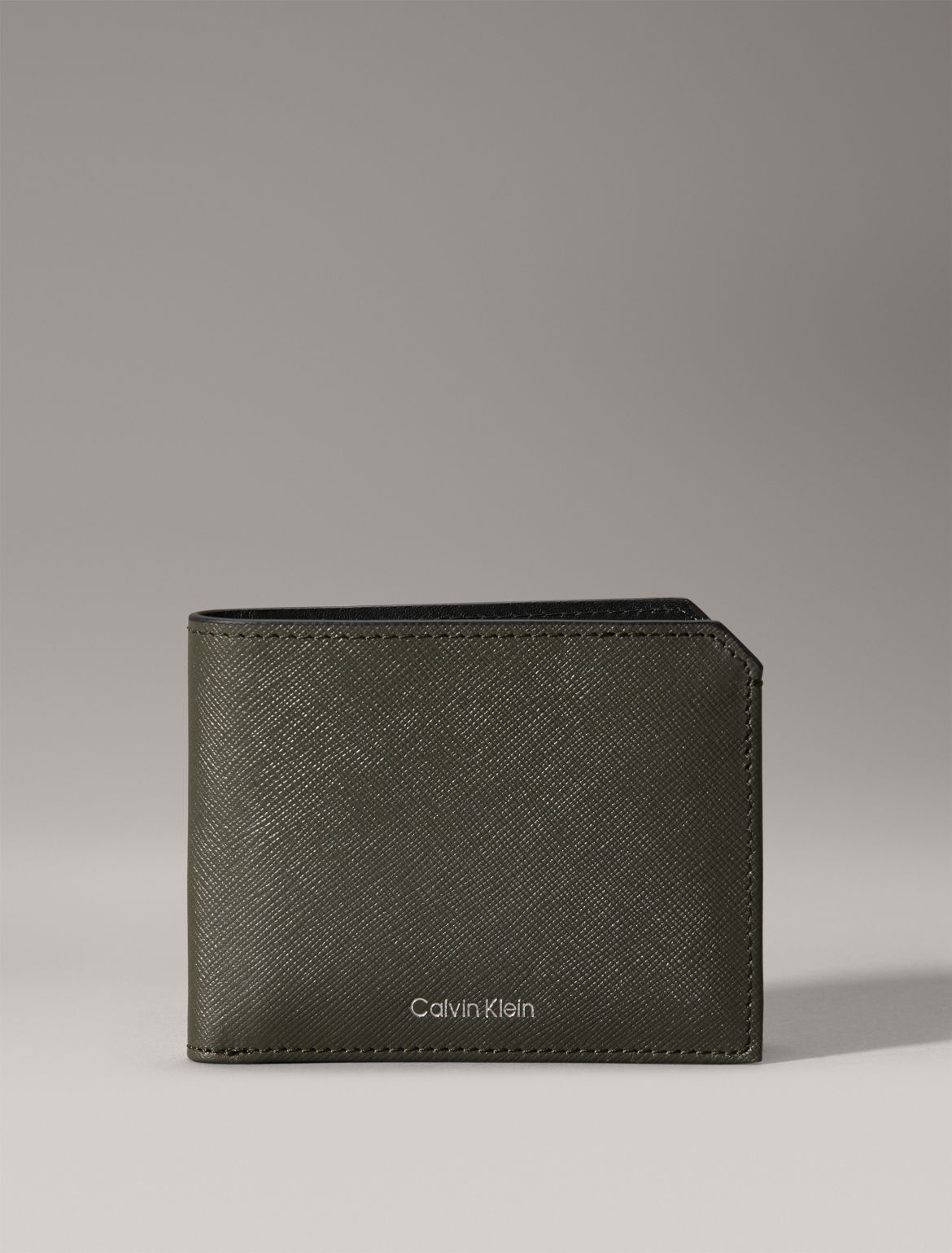 Calvin Klein Men's Saffiano Leather Card Case Bifold Wallet - Grey