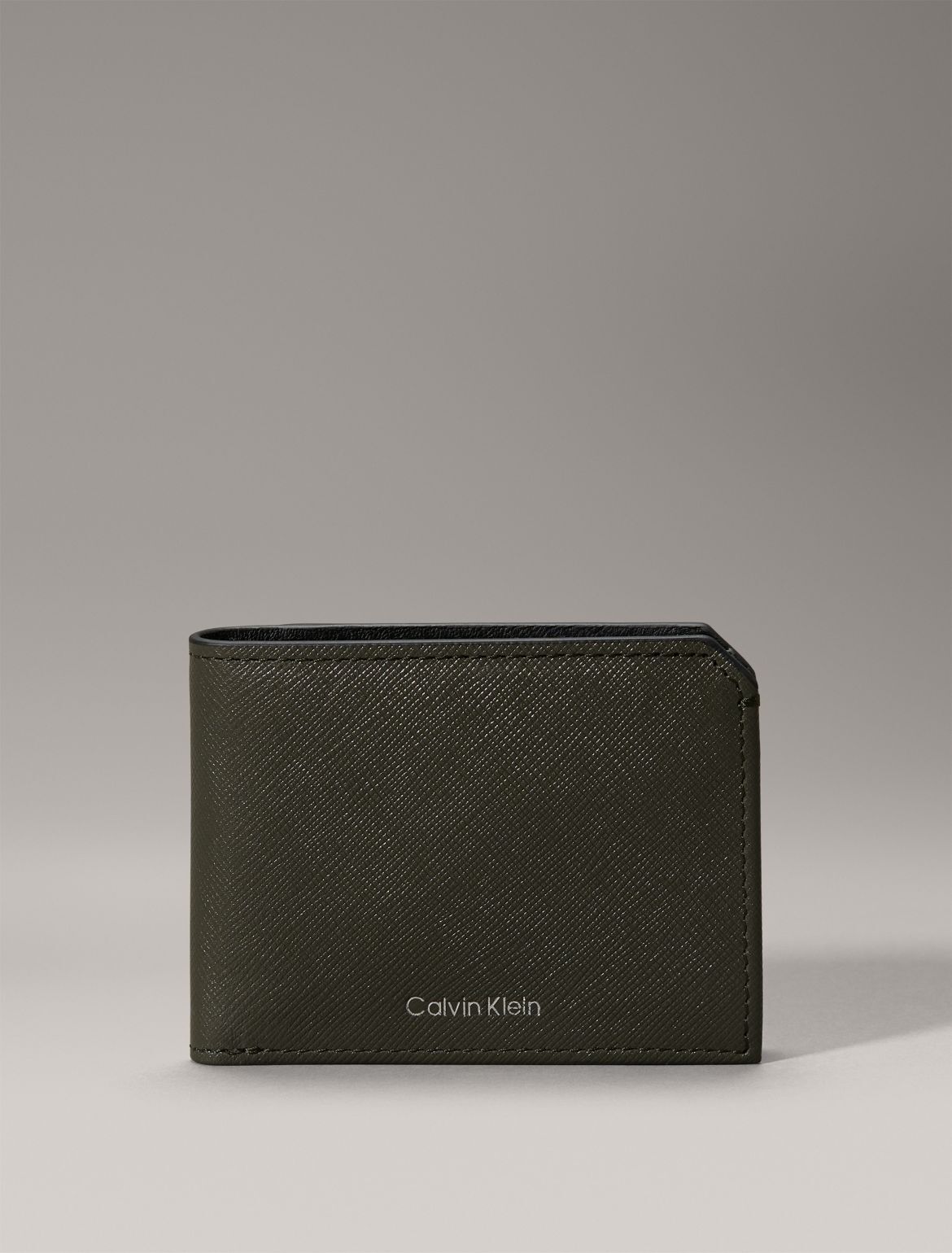 Calvin Klein Saffiano Leather Slim Bifold Wallet - Grey