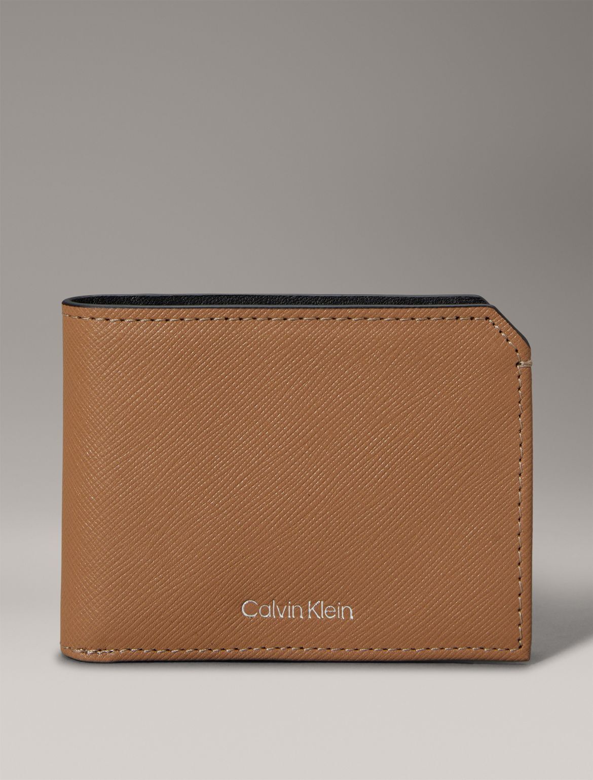 Calvin Klein Saffiano Leather Slim Bifold Wallet - Brown