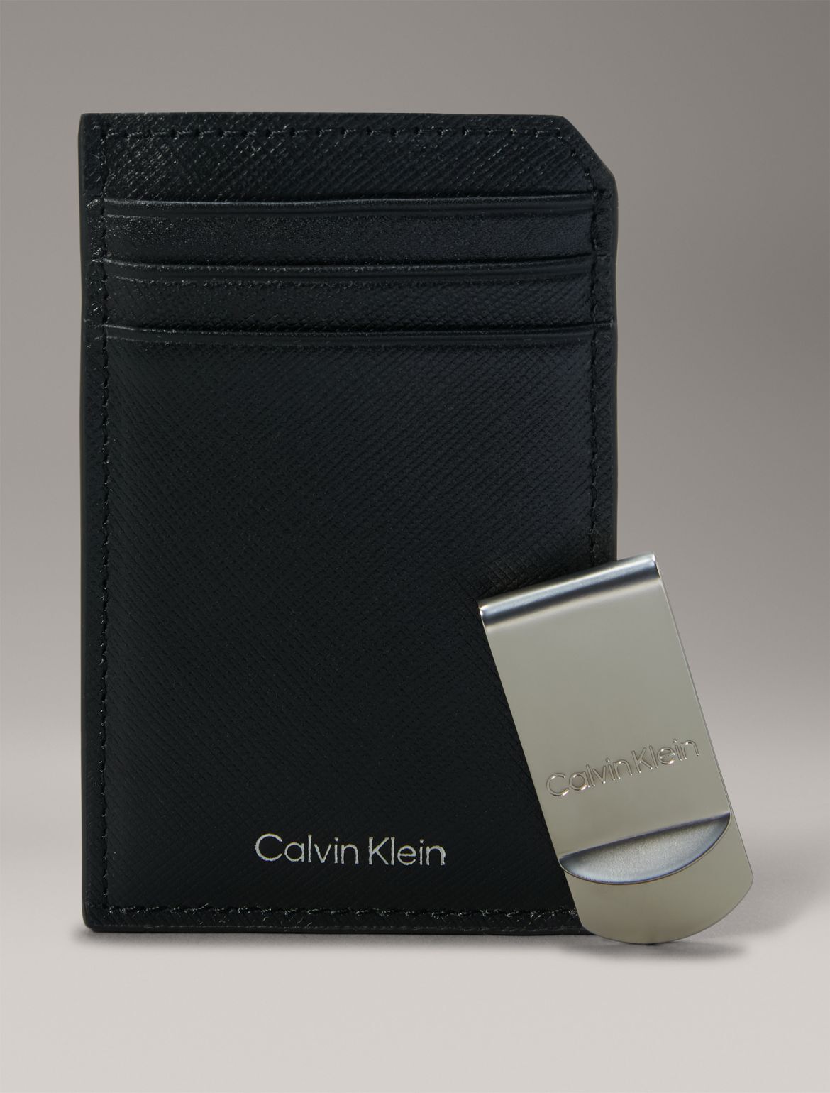 Calvin Klein Men's Refined Saffiano Card Case + Money Clip - Black