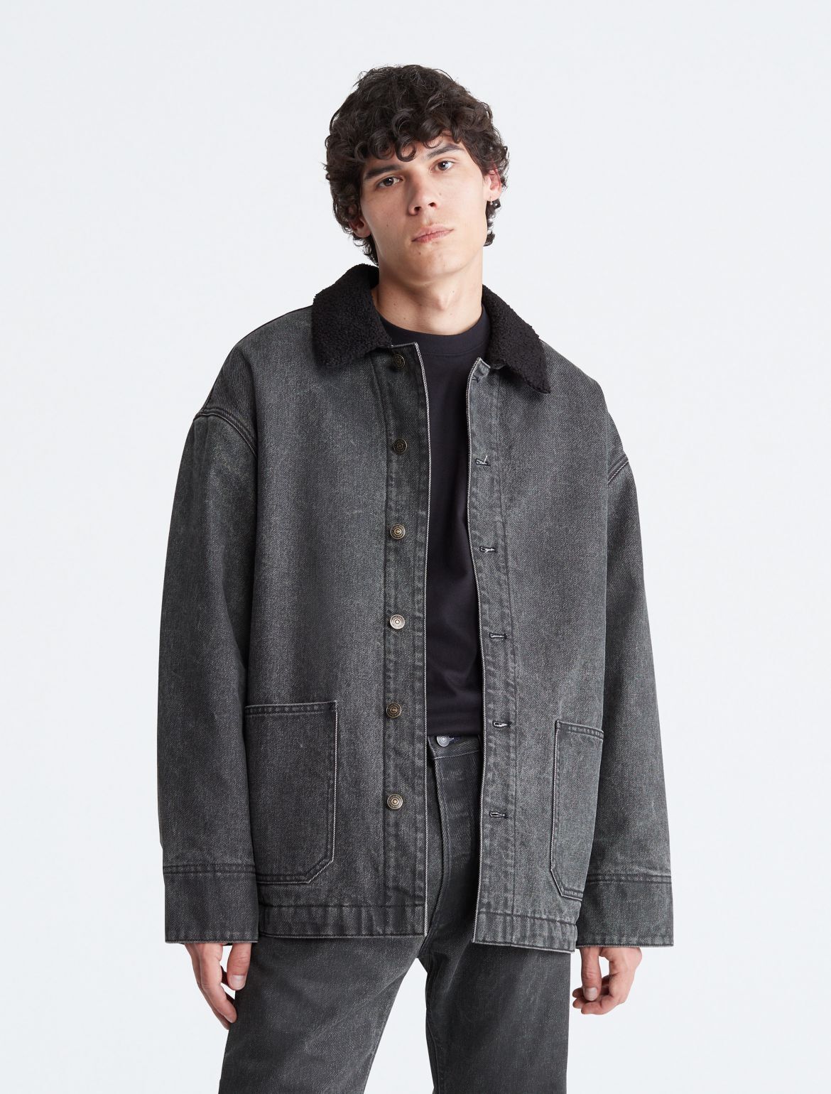 Calvin Klein Men's Sherpa Denim Chore Coat - Black - M