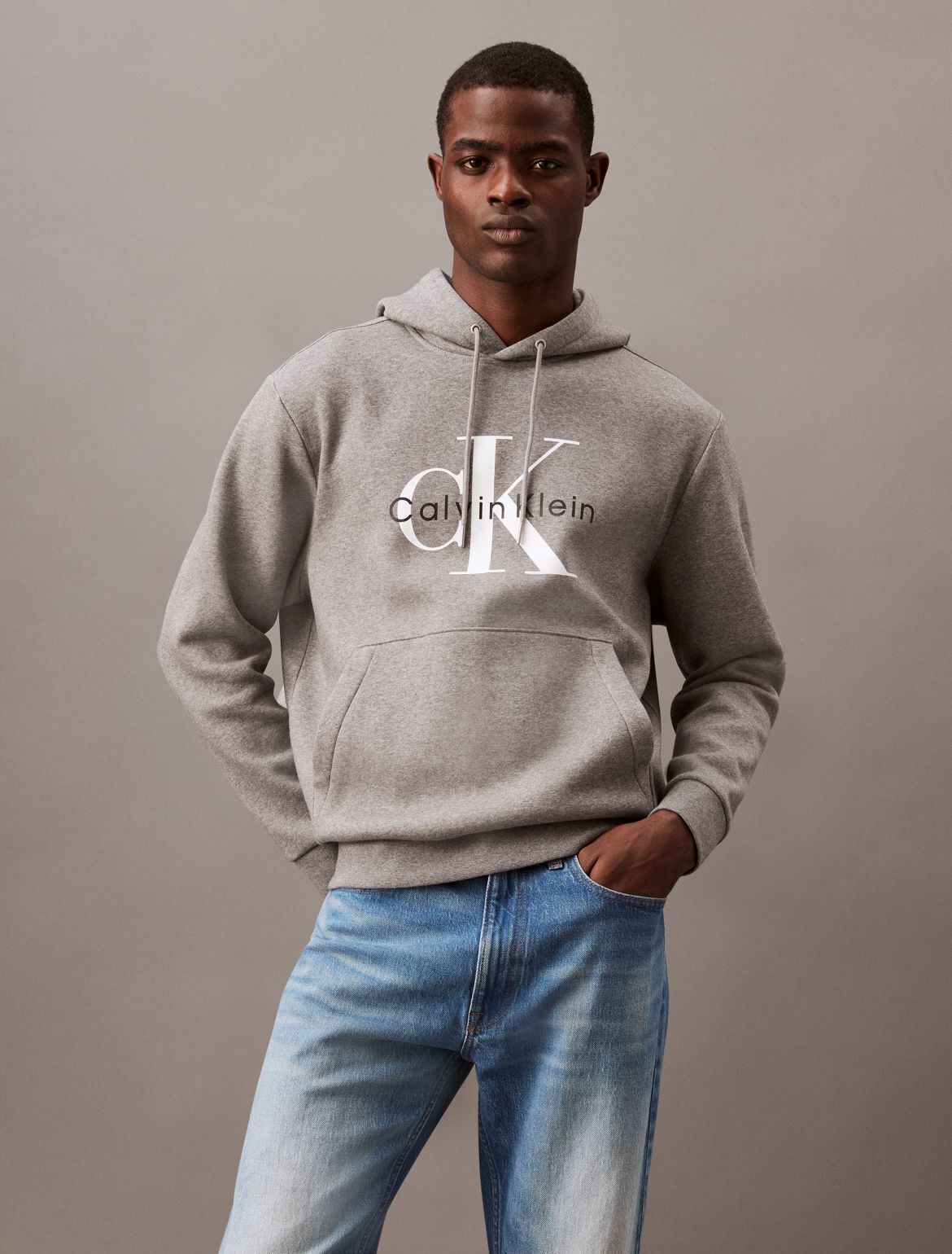 Calvin Klein Men's Monogram Logo Fleece Hoodie - Grey - XL