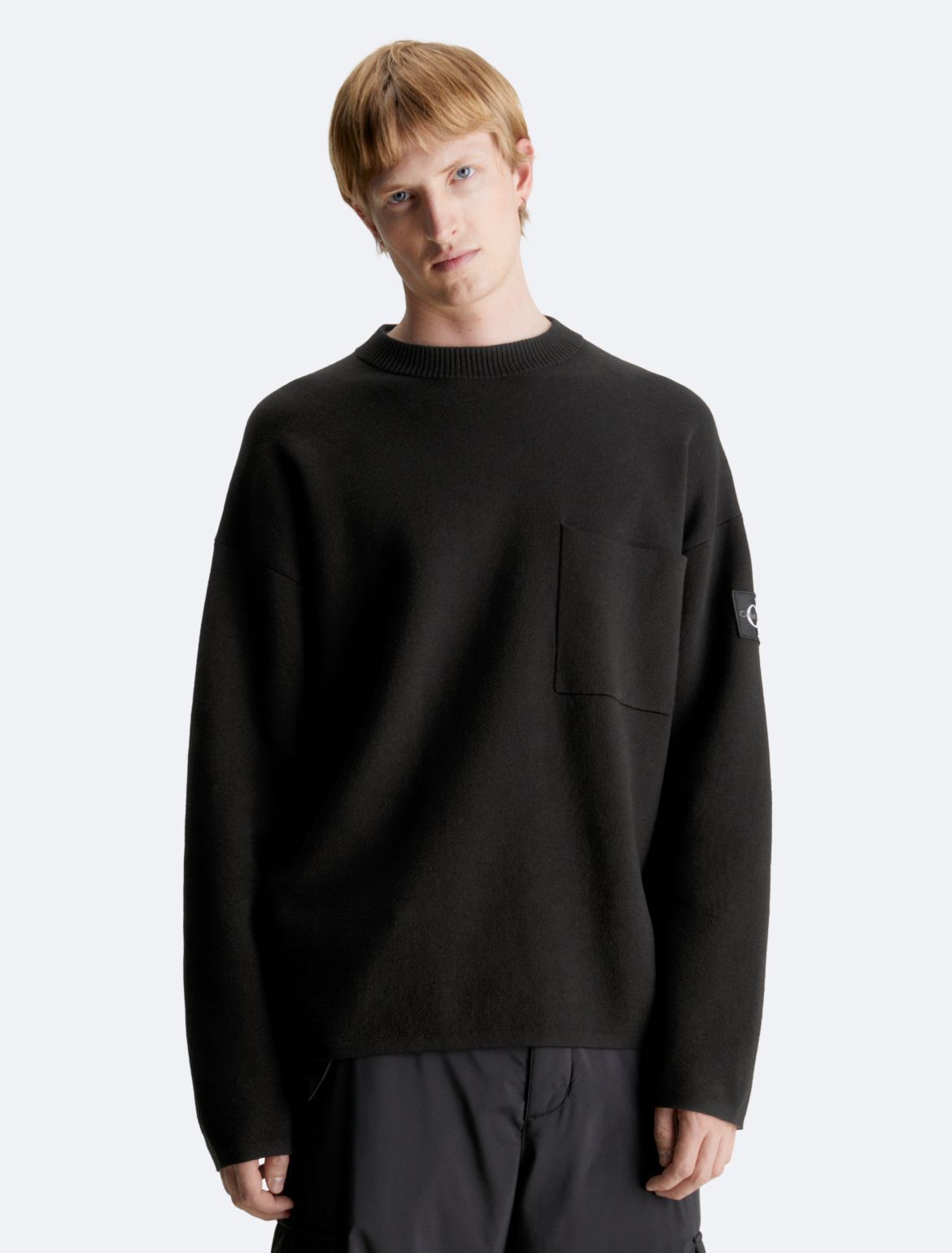Calvin Klein Men's Monogram Logo Relaxed Fit Crewneck Sweater - Black - S