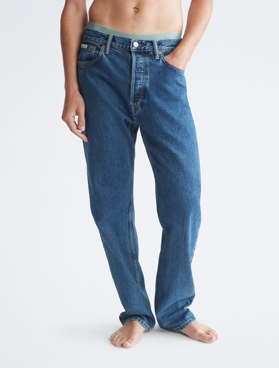 Calvin Klein Men's Standards Straight Fit Stone Indigo Selvedge Jeans - Blue - 27W x 30L