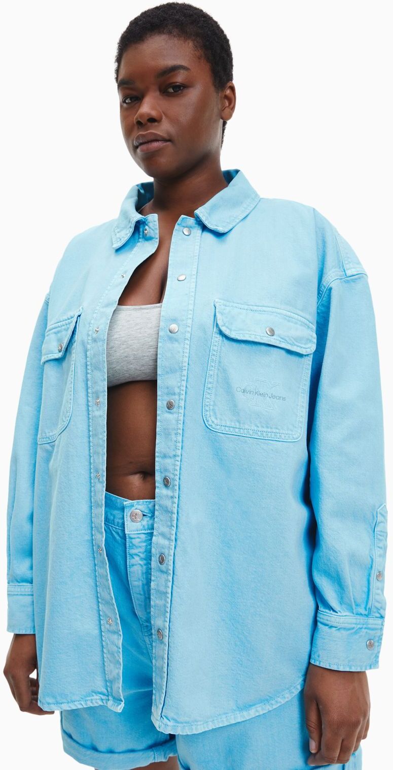 Calvin Klein Women's Plus Size Denim Shirt Jacket - Blue - 4X