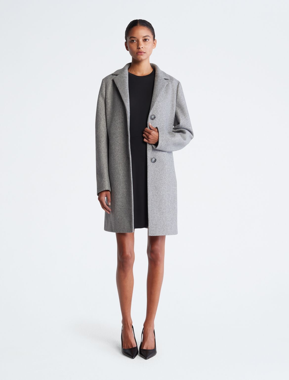 Calvin Klein Women's Notch Collar Single Breasted Overcoat - Grey - XS