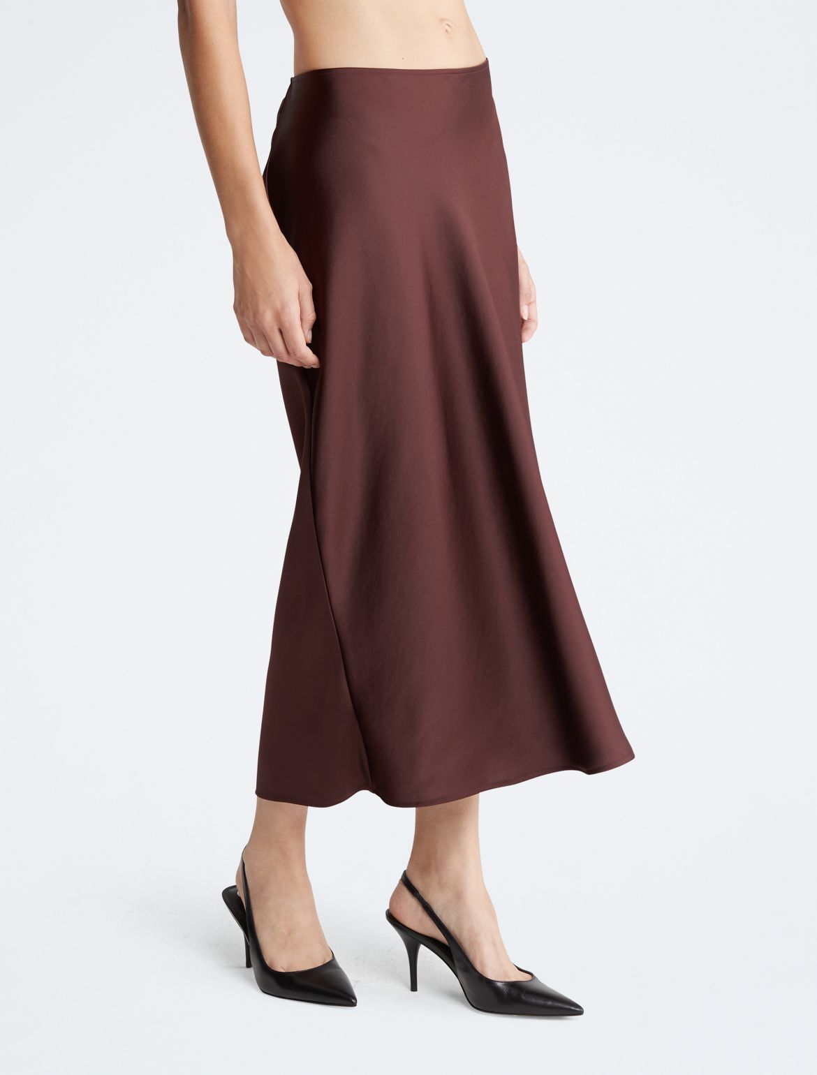 Calvin Klein Women's Satin Midi Skirt - Brown - 28