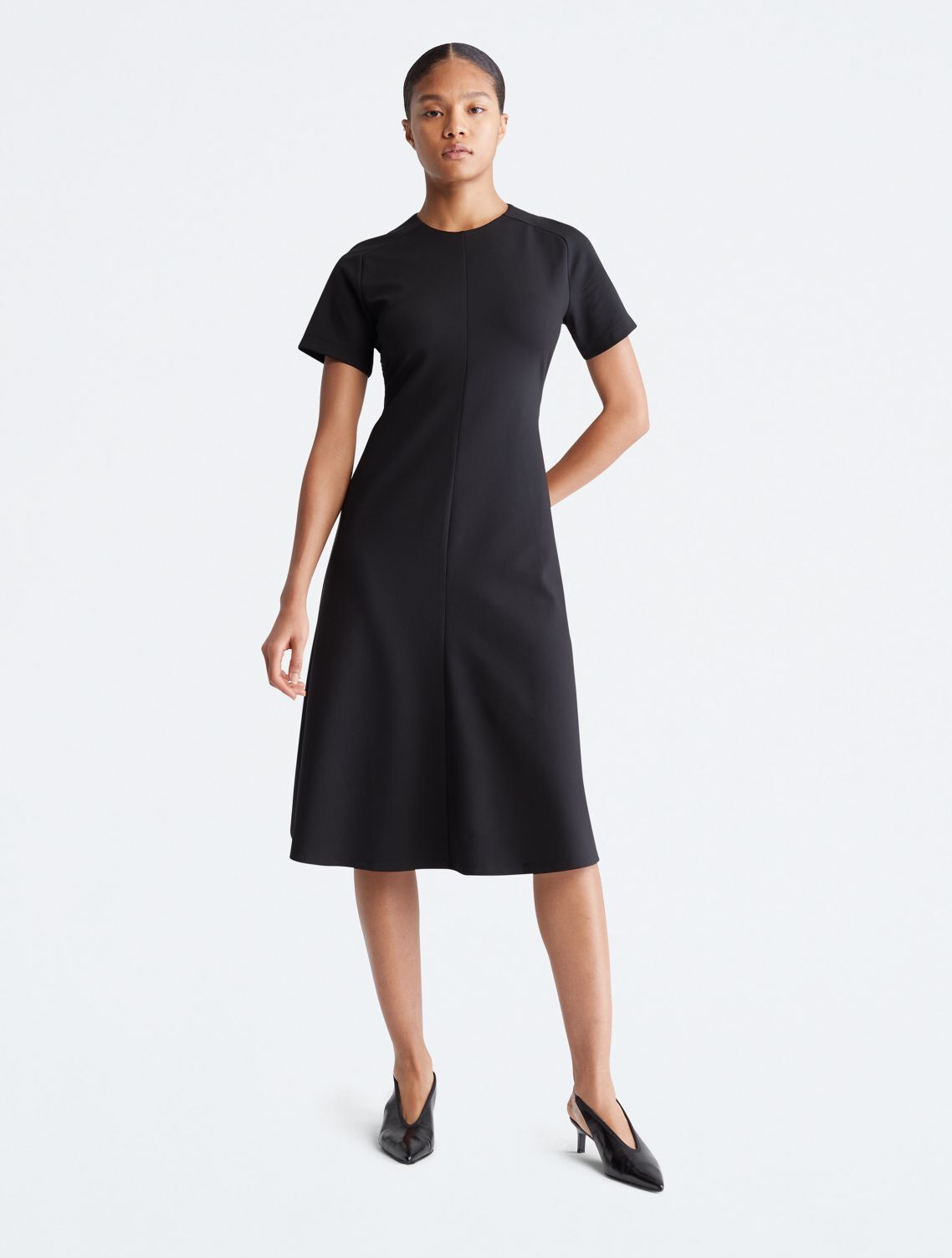 Calvin Klein Women's Short Sleeve Flare Skirt Midi Dress - Black - 4