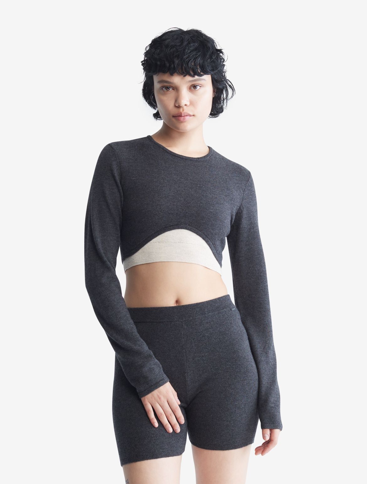 Calvin Klein Women's Sweater Lounge Crewneck Long Sleeve Top - Grey - L