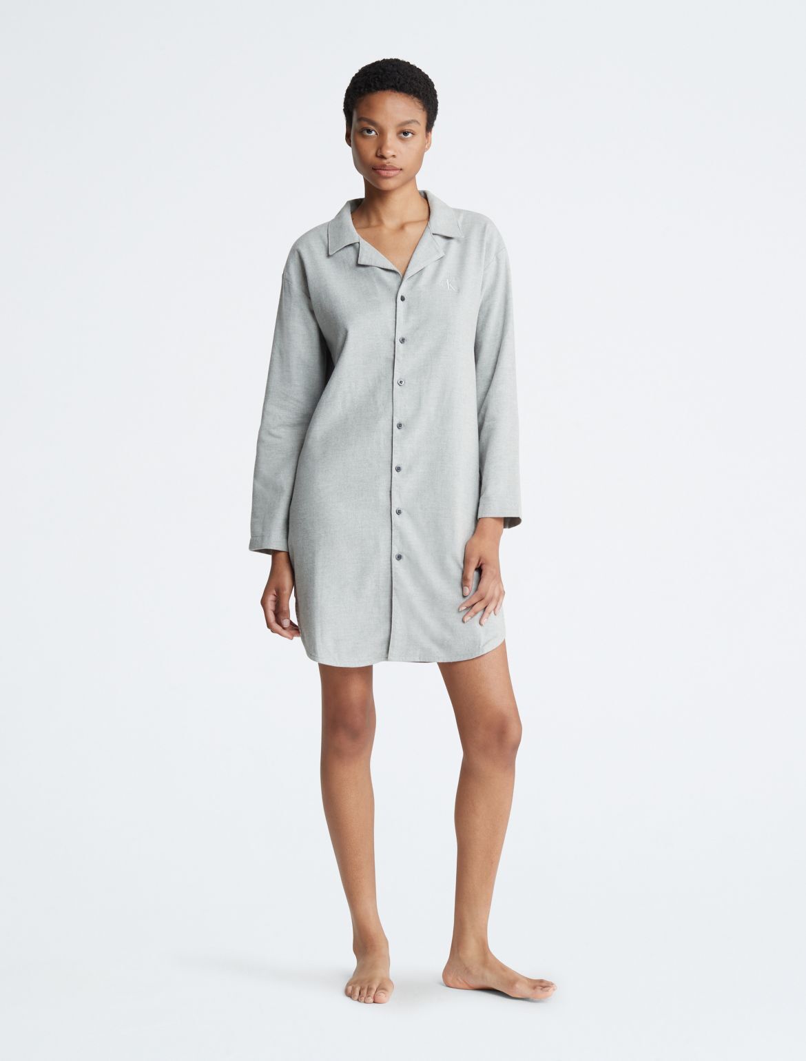 Calvin Klein Women's Pure Flannel Relaxed Button-Down Shirt Dress - Grey - XS