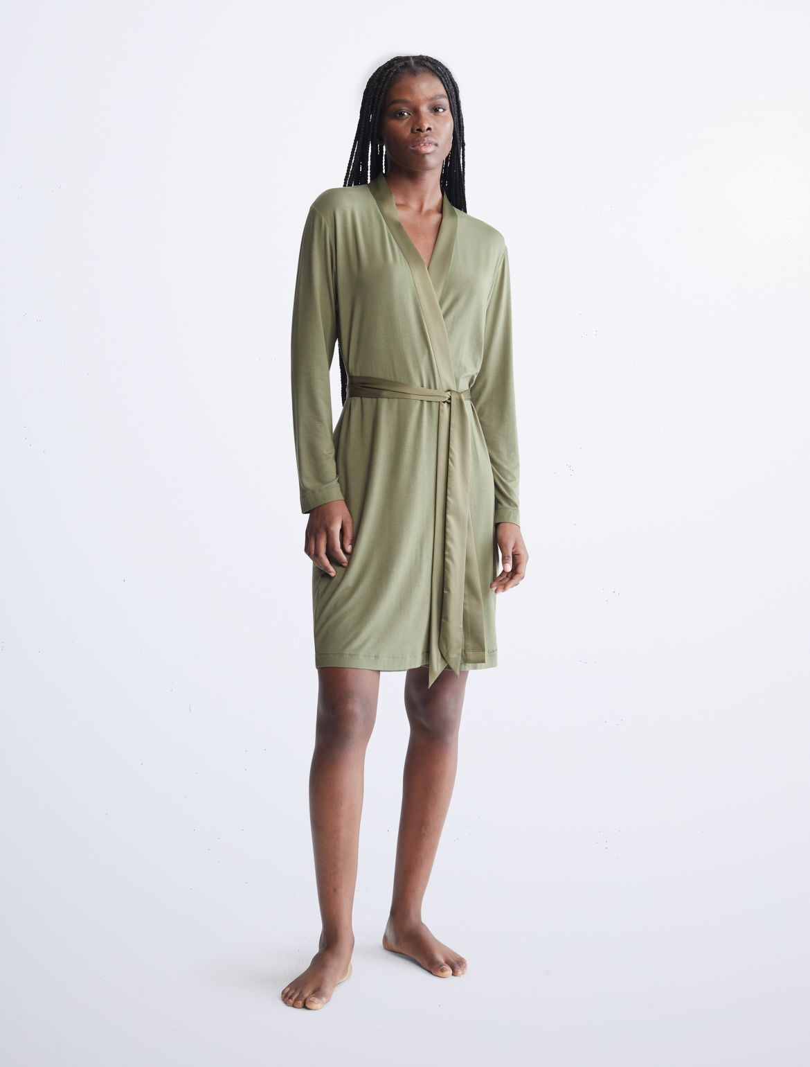 Calvin Klein Women's Modal Satin Sleep Robe - Green - M-L