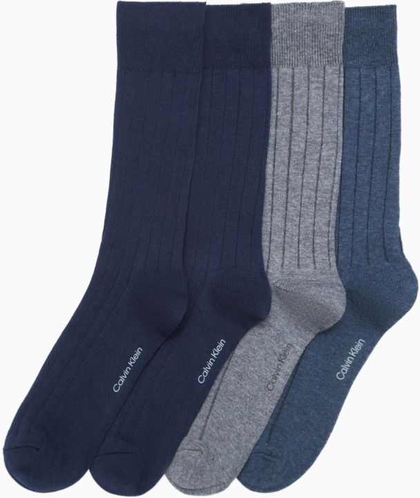 Calvin Klein Men's Ribbed Logo 4-Pack Dress Socks - Blue