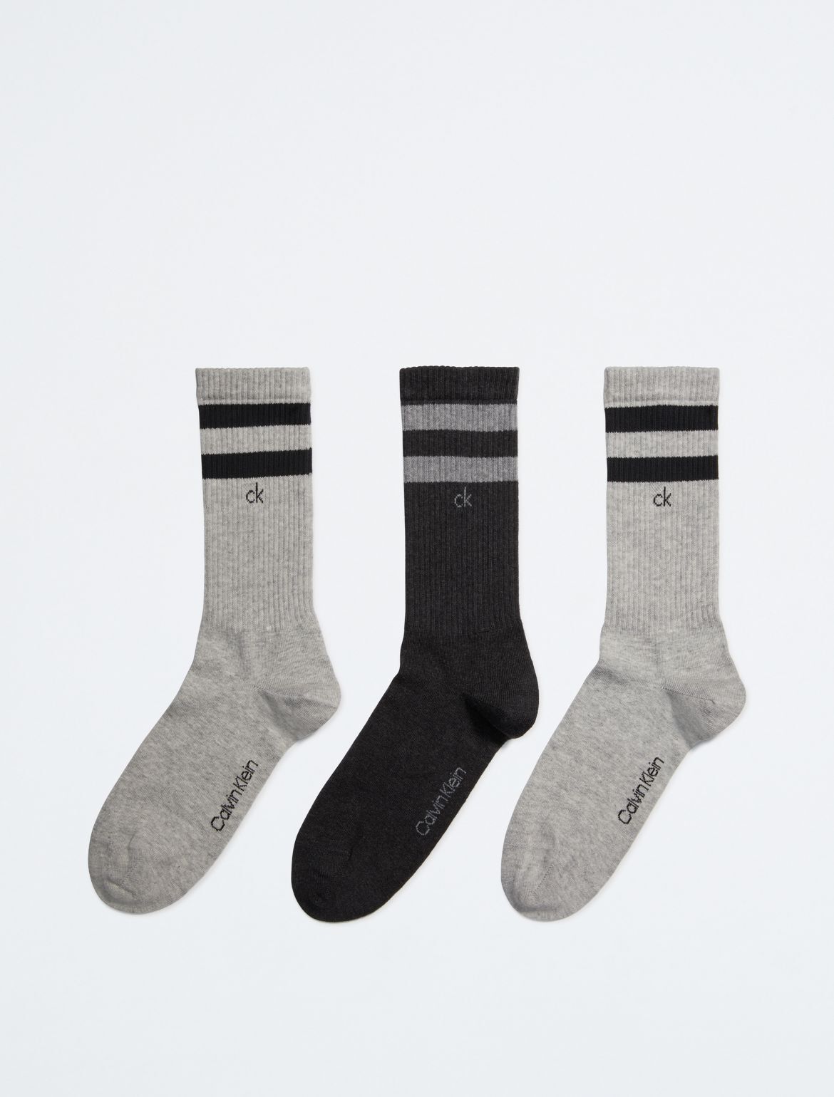 Calvin Klein Men's Double Stripe Logo 3-Pack Crew Socks - Grey