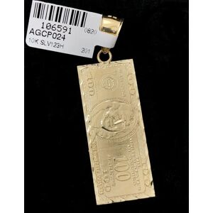 HipHopBling $100 Bill Vertical DC 10K Yellow Gold Pendant