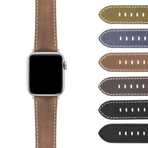 Strapsco DASSARI Vintage Leather Strap w/ Silver Deployant Clasp for Apple Watch