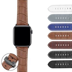 Strapsco DASSARI Croc Leather Strap w/ Black Deployant Clasp for Apple Watch