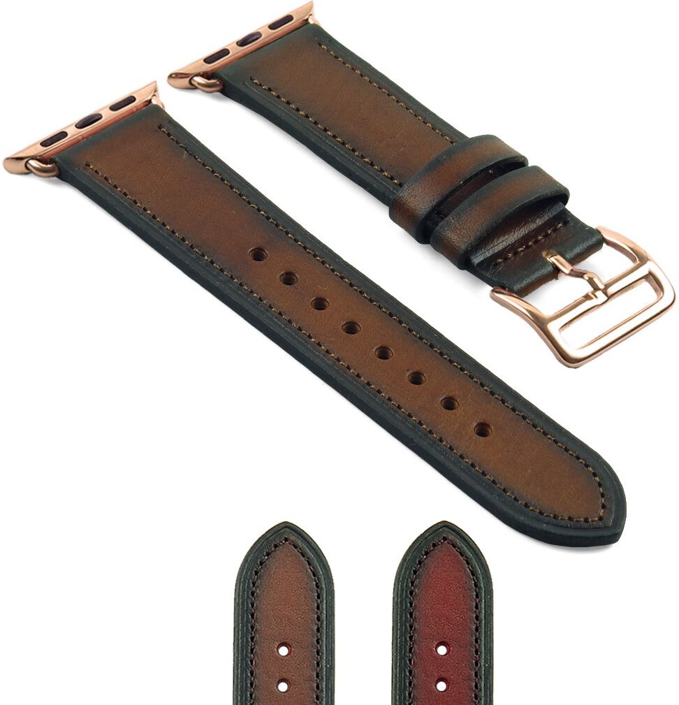 Strapsco DASSARI Vintage Leather Strap For Apple Watch w/ Rose Gold Buckle