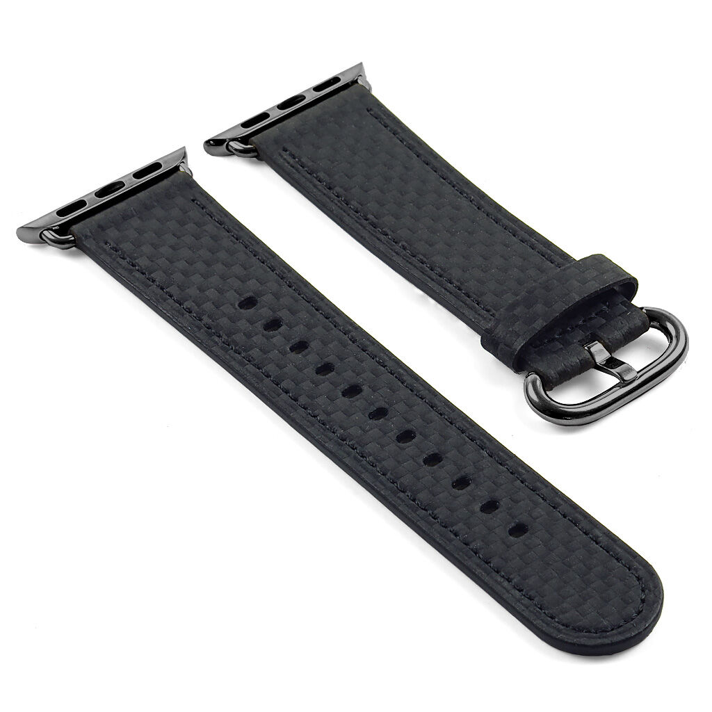 Strapsco DASSARI Carbon Fiber Strap for Apple Watch w/ Black Buckle