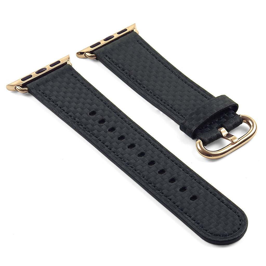 Strapsco DASSARI Carbon Fiber Strap for Apple Watch w/ Yellow Gold Buckle