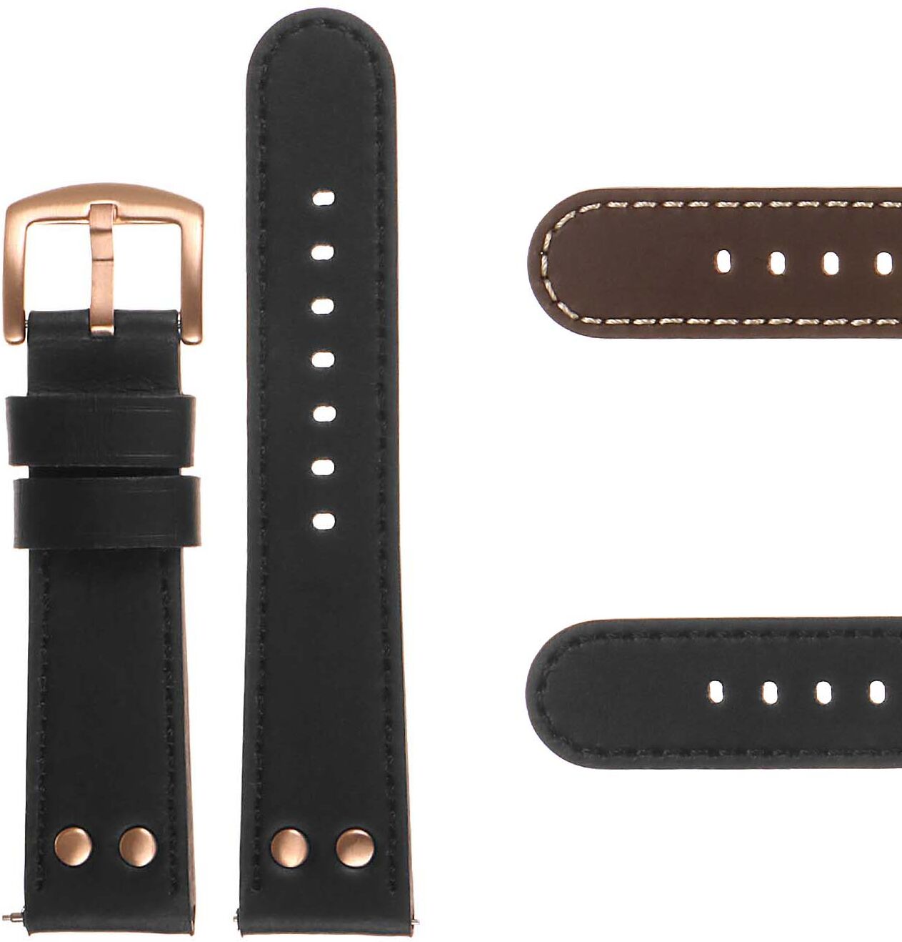 Strapsco DASSARI Pilot Leather Watch Band w/ Rose Gold Rivets