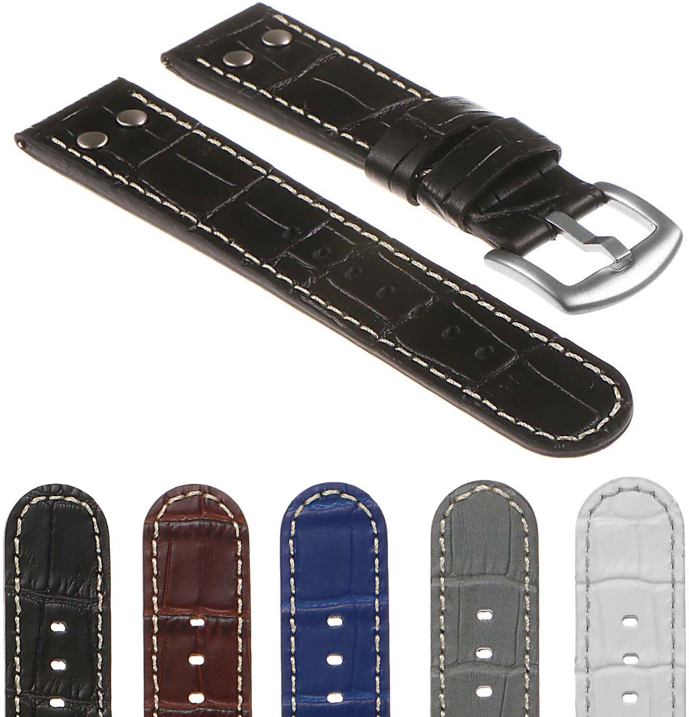 Strapsco DASSARI Croc Embossed Leather Pilot Watch Band for Samsung Galaxy Watch Active