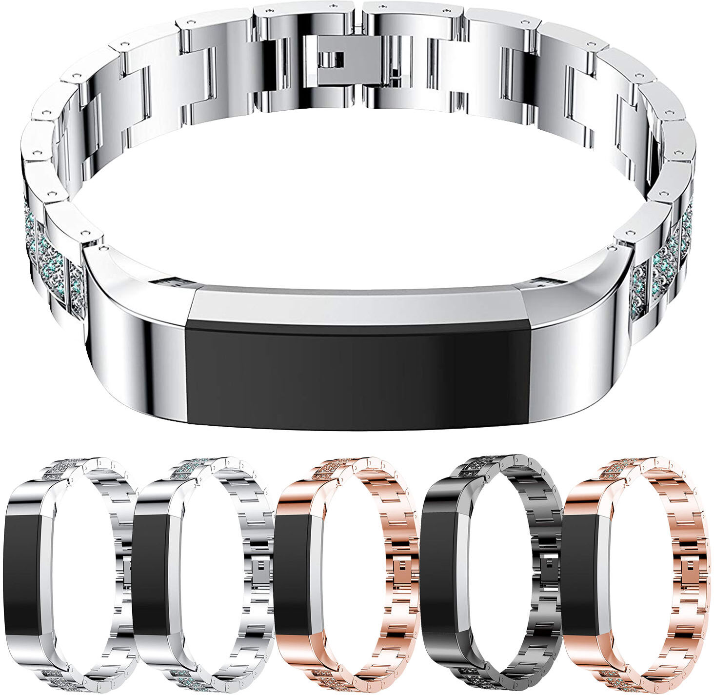 Strapsco Stainless Steel Rhinestone Strap for Fitbit Alta & HR