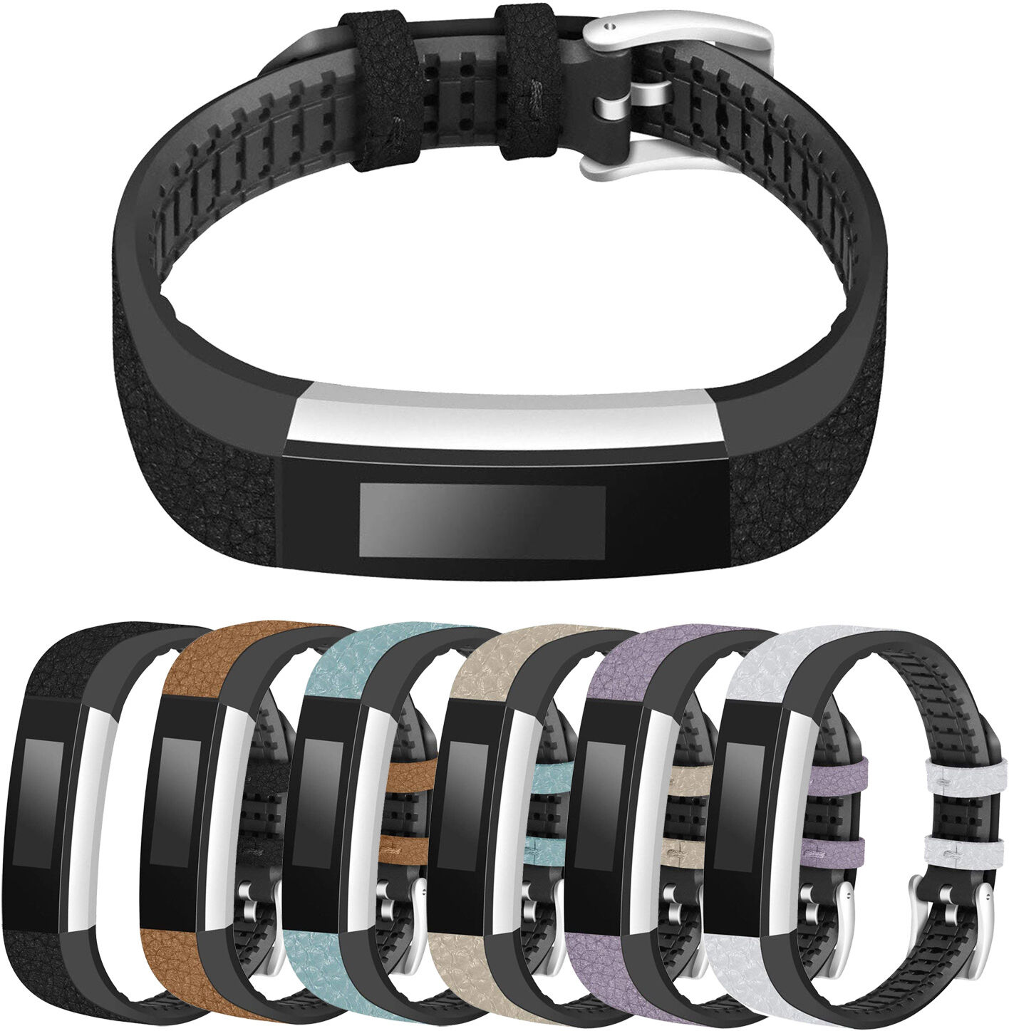 Strapsco Leather & Rubber Band for Fitbit Alta & HR