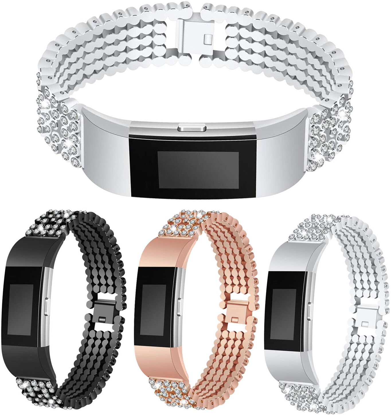 Strapsco Metal Rhinestone Bracelet for Fitbit Charge 2