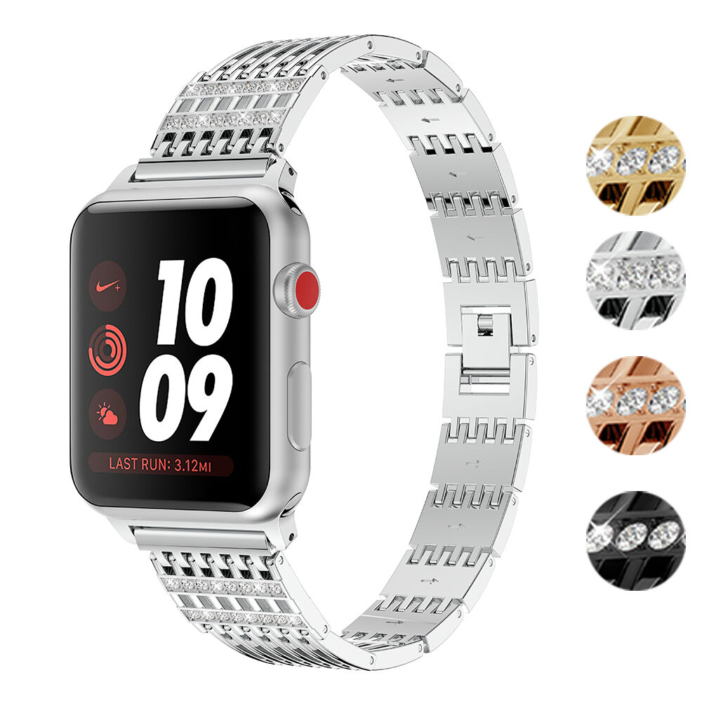 Strapsco Alloy Link Strap with Rhinestones for Apple Watch