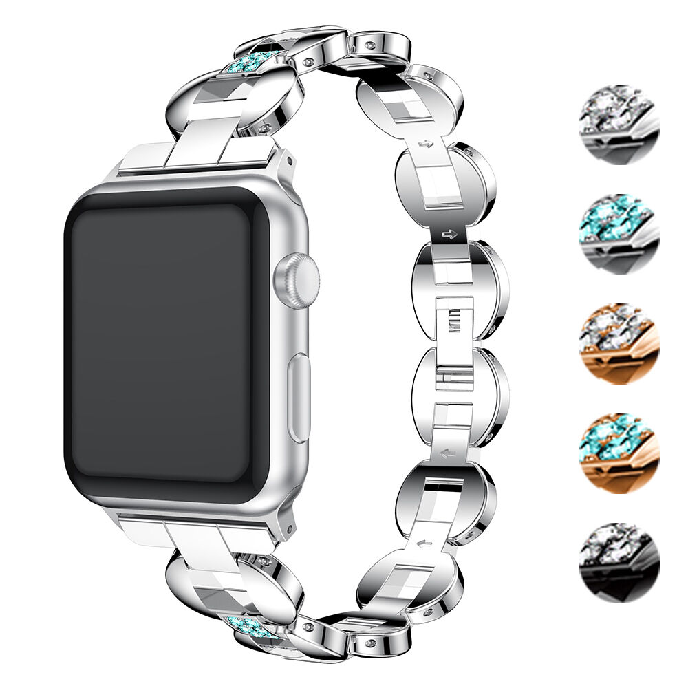 Strapsco Alloy Link Bracelet with Rhinestones for Apple Watch