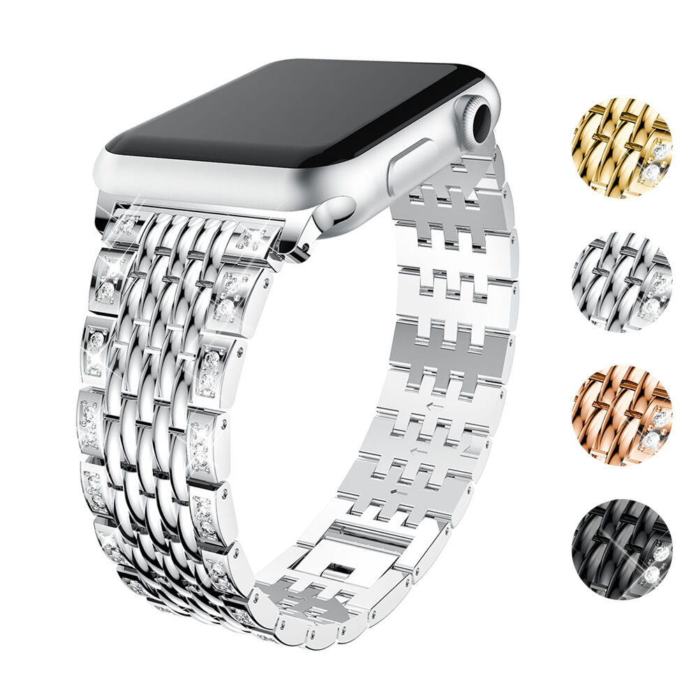 Strapsco Alloy Metal Strap with Rhinestones for Apple Watch