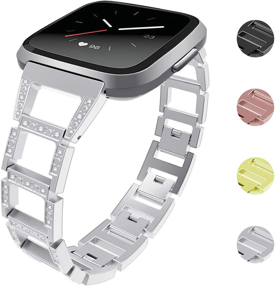 Strapsco Square Link Alloy Bracelet w/ Rhinestones for Fitbit Versa & Versa 2