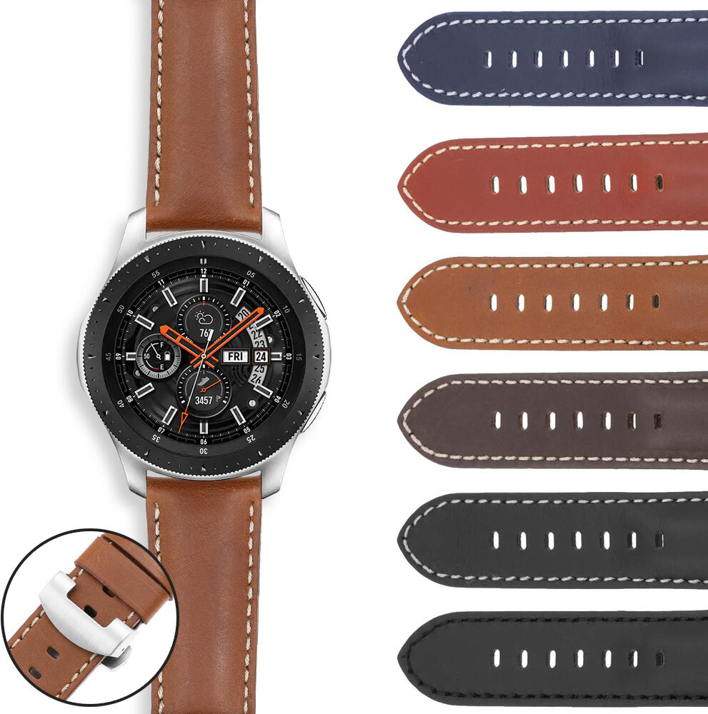 Strapsco DASSARI Smooth Leather Strap for Samsung Galaxy Watch (46mm Silver)